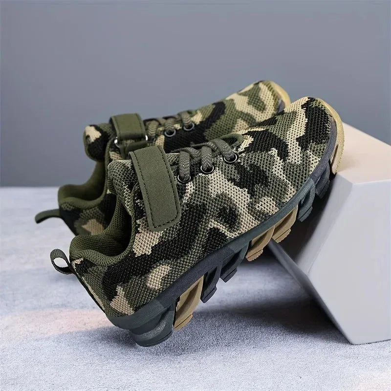Boys camouflage sneakers in green designed for active play