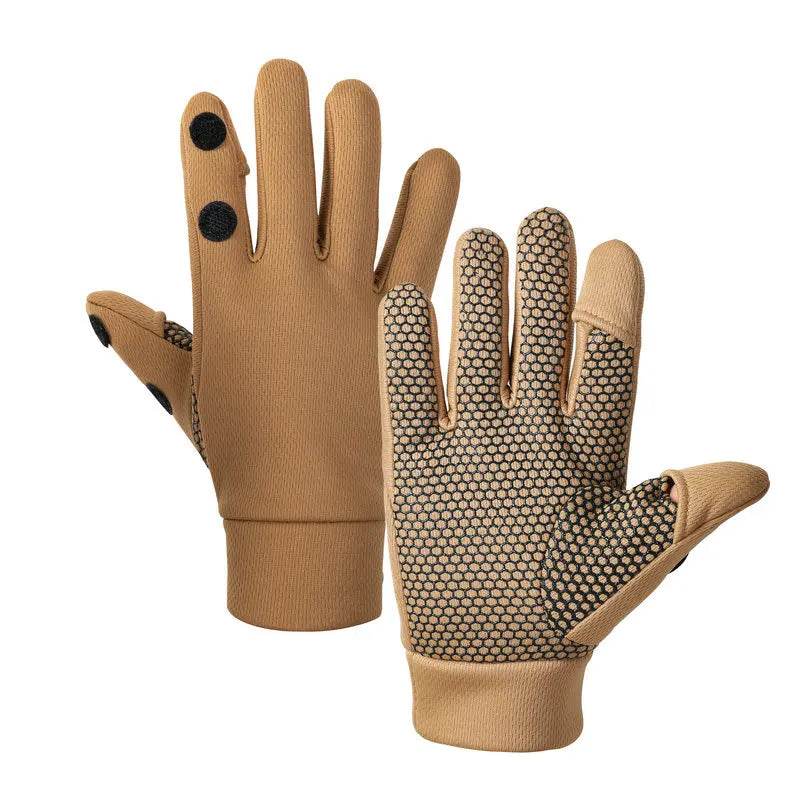 Tan breathable outdoor gloves with textured grip for enhanced dexterity