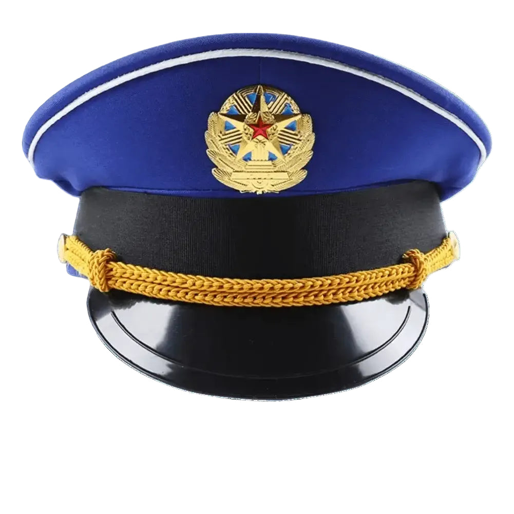 Replica British military hat in blue with golden insignia for collector display