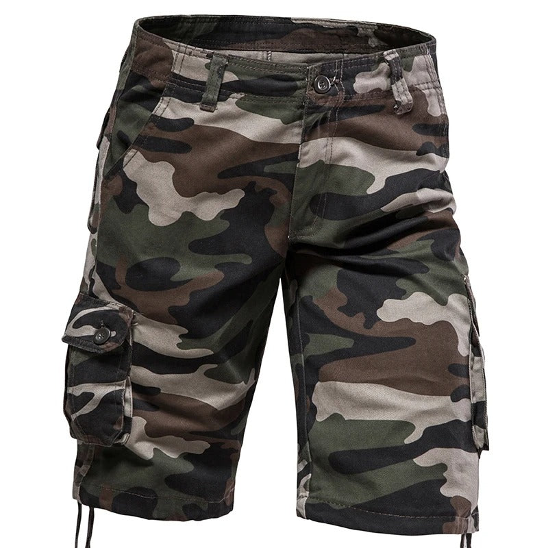 Camo cotton shorts in green for outdoor activities and casual wear