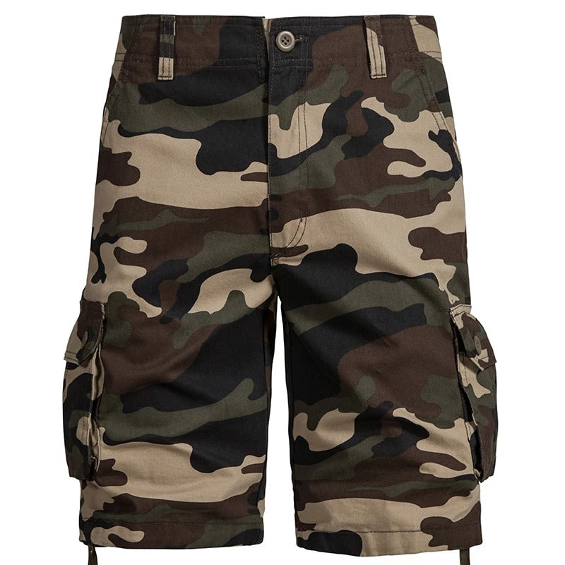 Camo cotton shorts in green and brown for outdoor activities