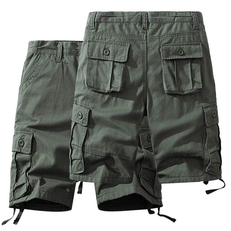 Camo cotton shorts from Military-Outdoors.com with multiple pockets and adjustable drawstrings