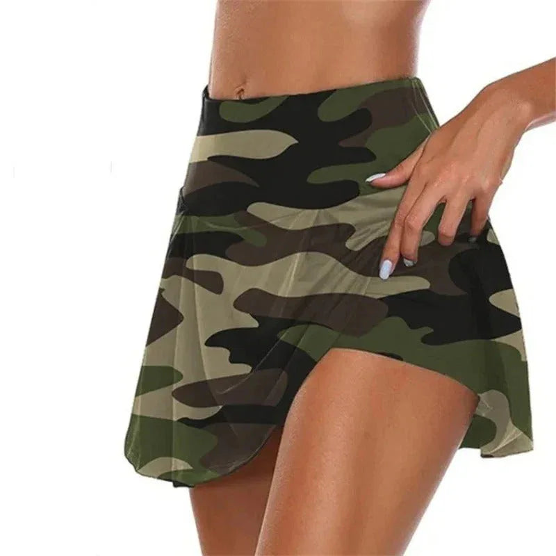Camo culottes skirt in green for casual outdoor wear