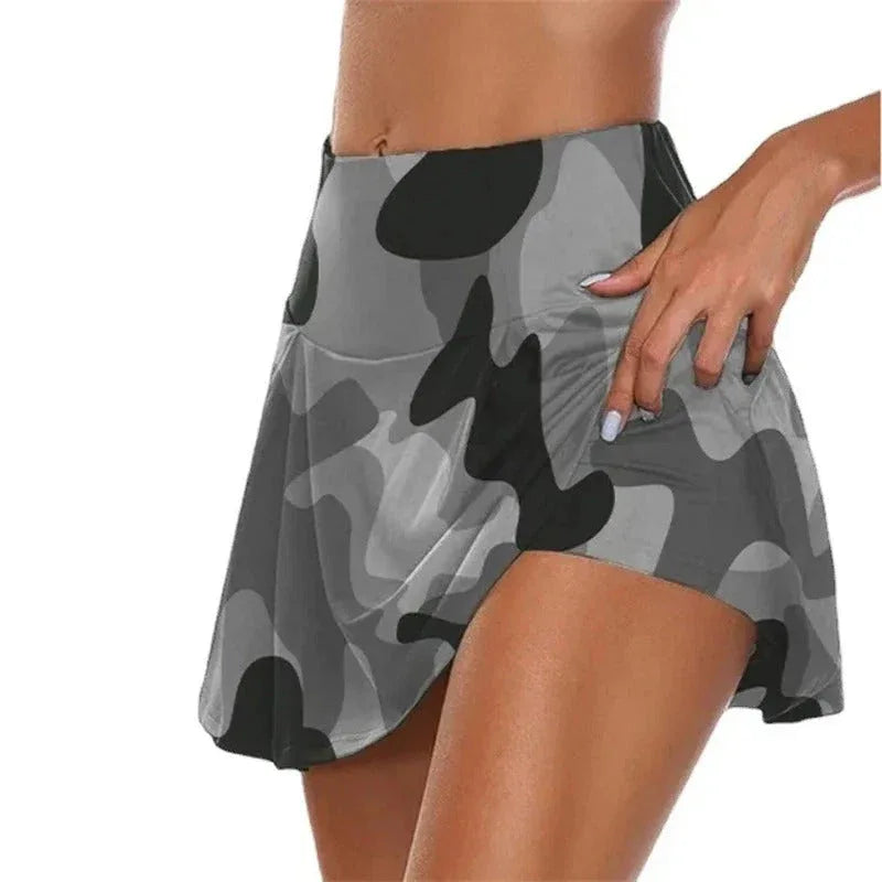 Camo culottes skirt in gray for stylish and comfortable outdoor wear