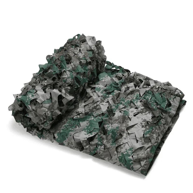 Camo netting in gray and green for outdoor concealment