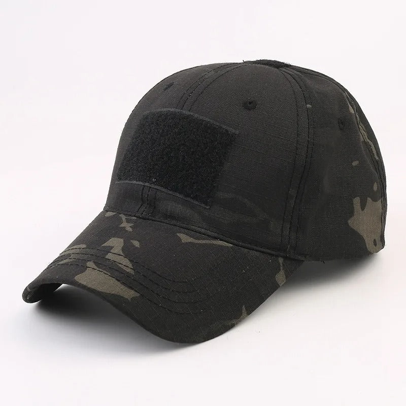 Camouflage baseball cap with adjustable strap for outdoor activities
