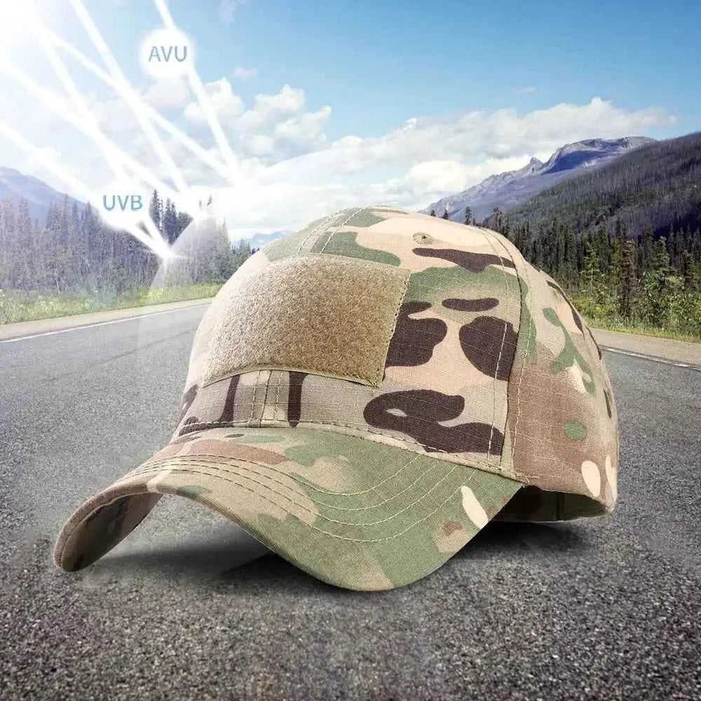 Camouflage baseball cap with UV protection for outdoor activities
