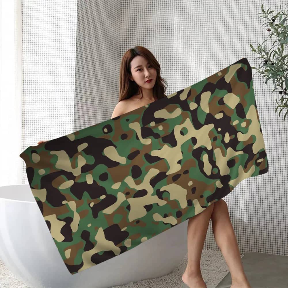 Stylish camouflage beach towel design, perfect for outdoor and beach use