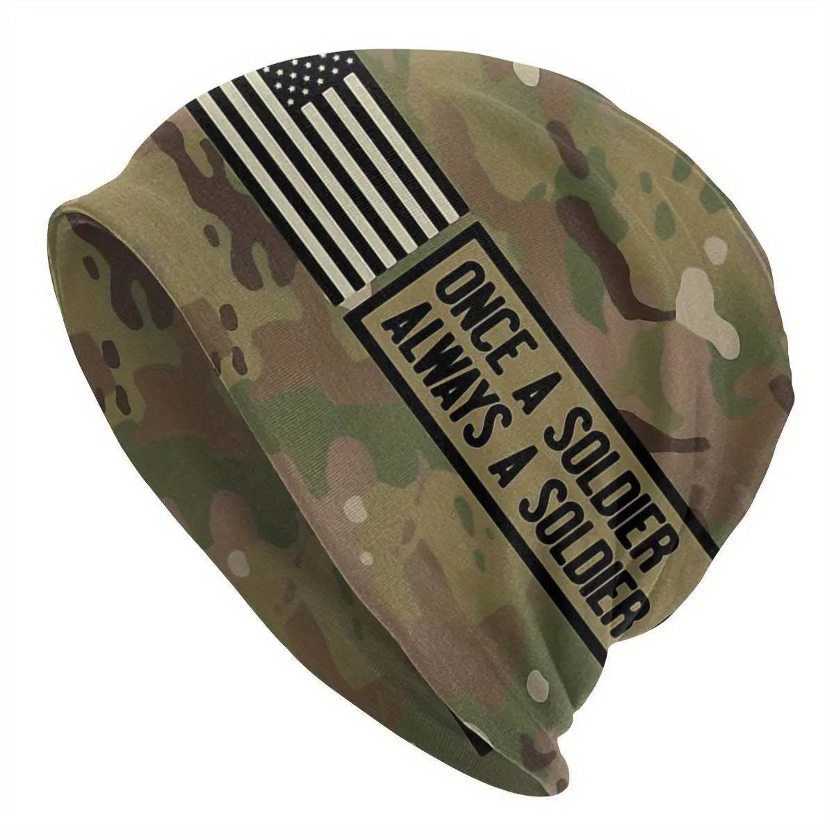 Camouflage bonnet hat with USA flag and soldier motto for outdoor wear