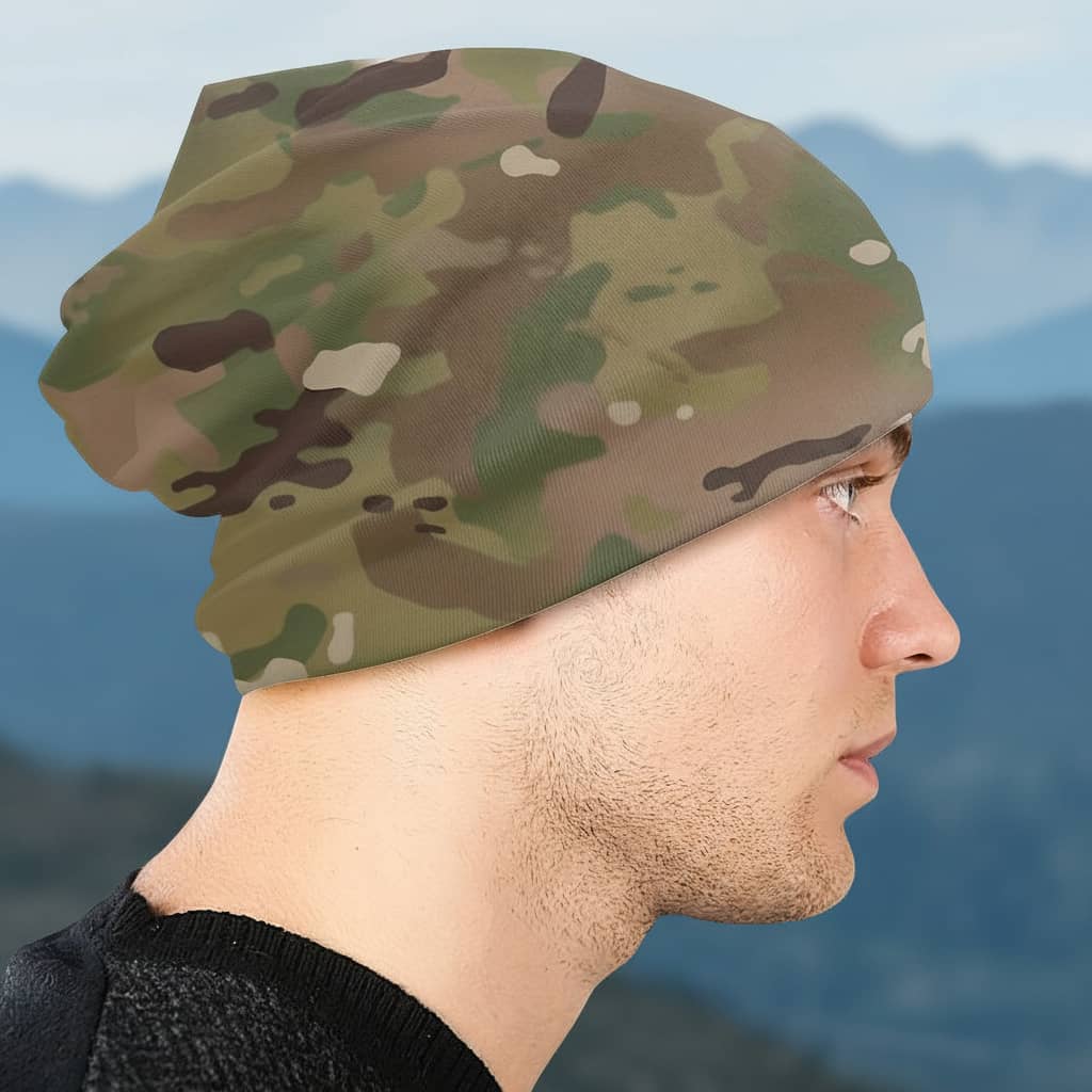Camouflage bonnet hat for outdoor activities in versatile green tones