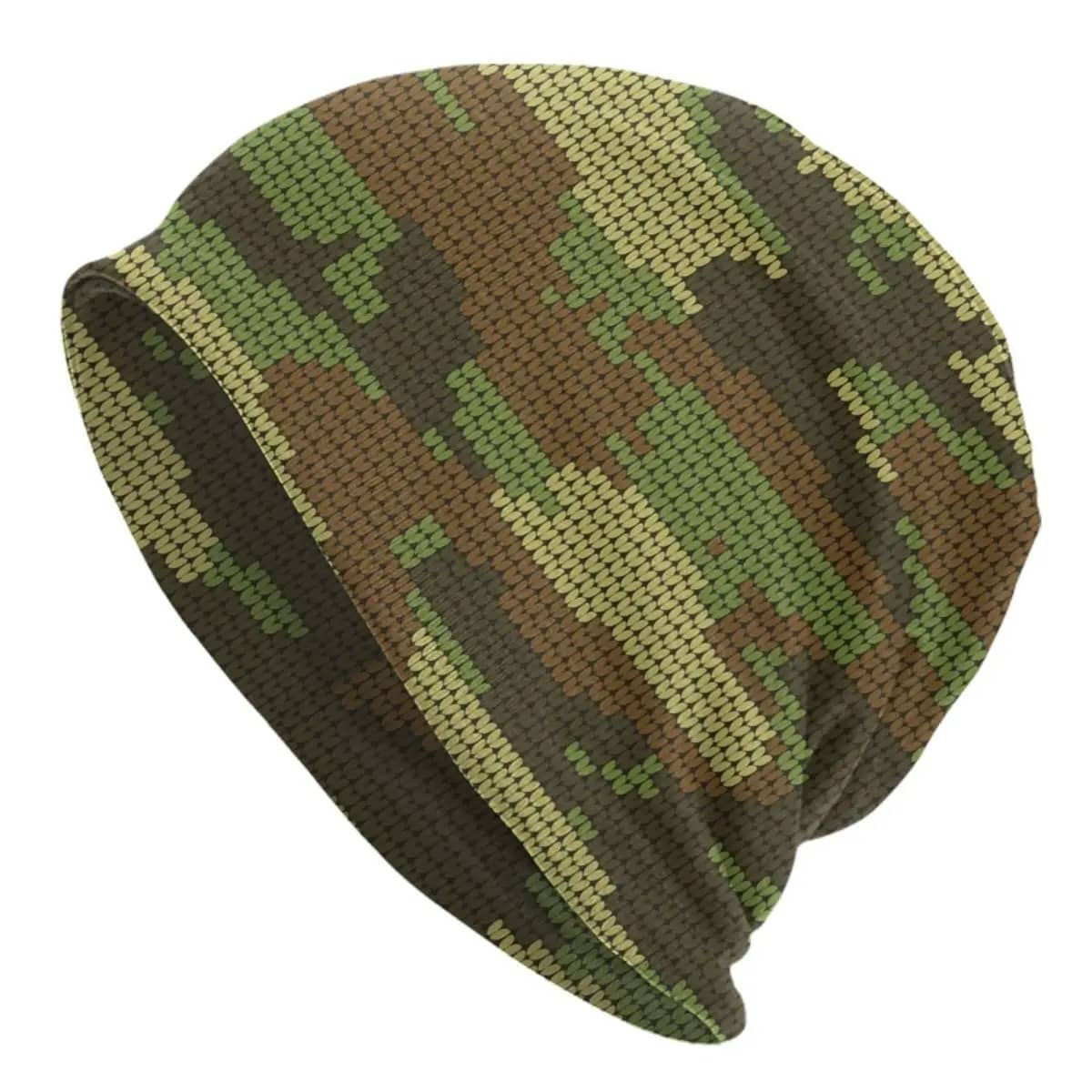 Camouflage bonnet hat in green and brown for outdoor activities