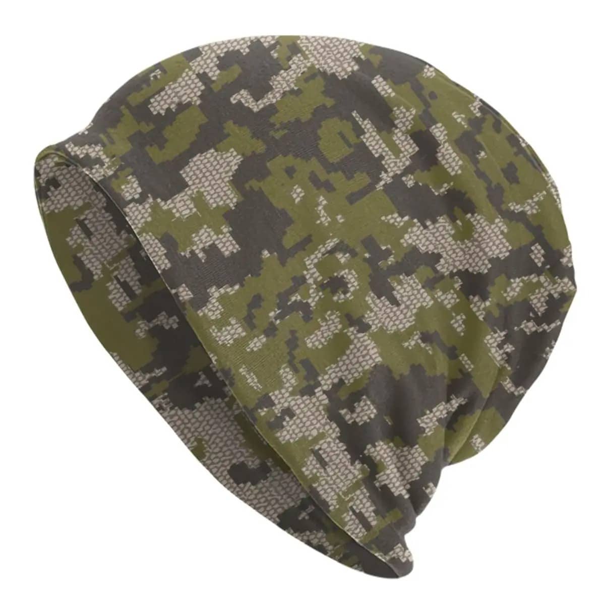 Camouflage bonnet hat in green and gray for outdoor activities