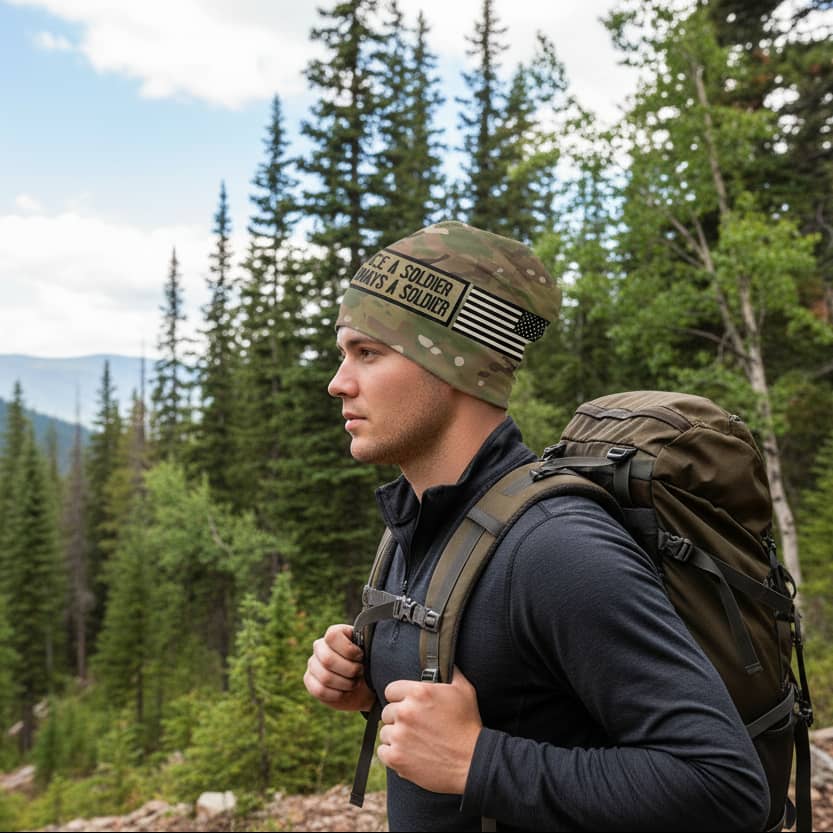 Camouflage bonnet hat for outdoor adventures and military enthusiasts