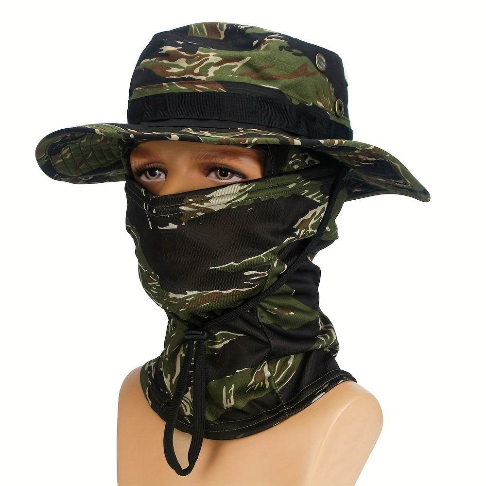 Camouflage boonie hat and mask set for outdoor protection and hunting activities