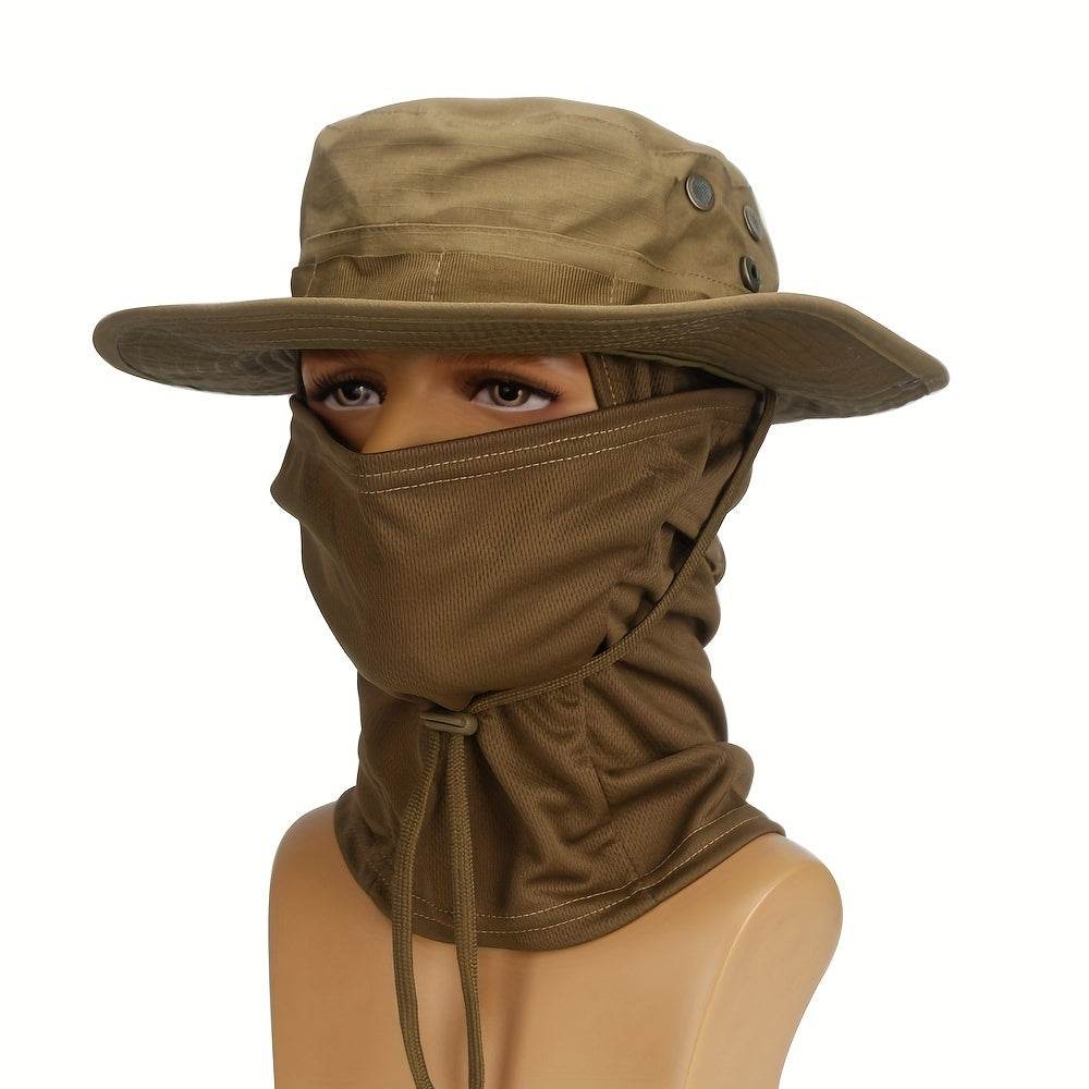 Camouflage boonie hat and mask set for outdoor activities and protection from the elements