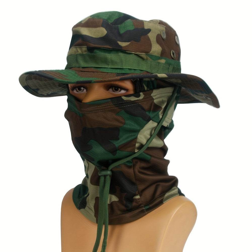 Camouflage boonie hat and mask set designed for outdoor adventures and military use