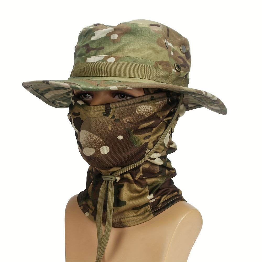 Camouflage boonie hat and mask set designed for outdoor protection and tactical use
