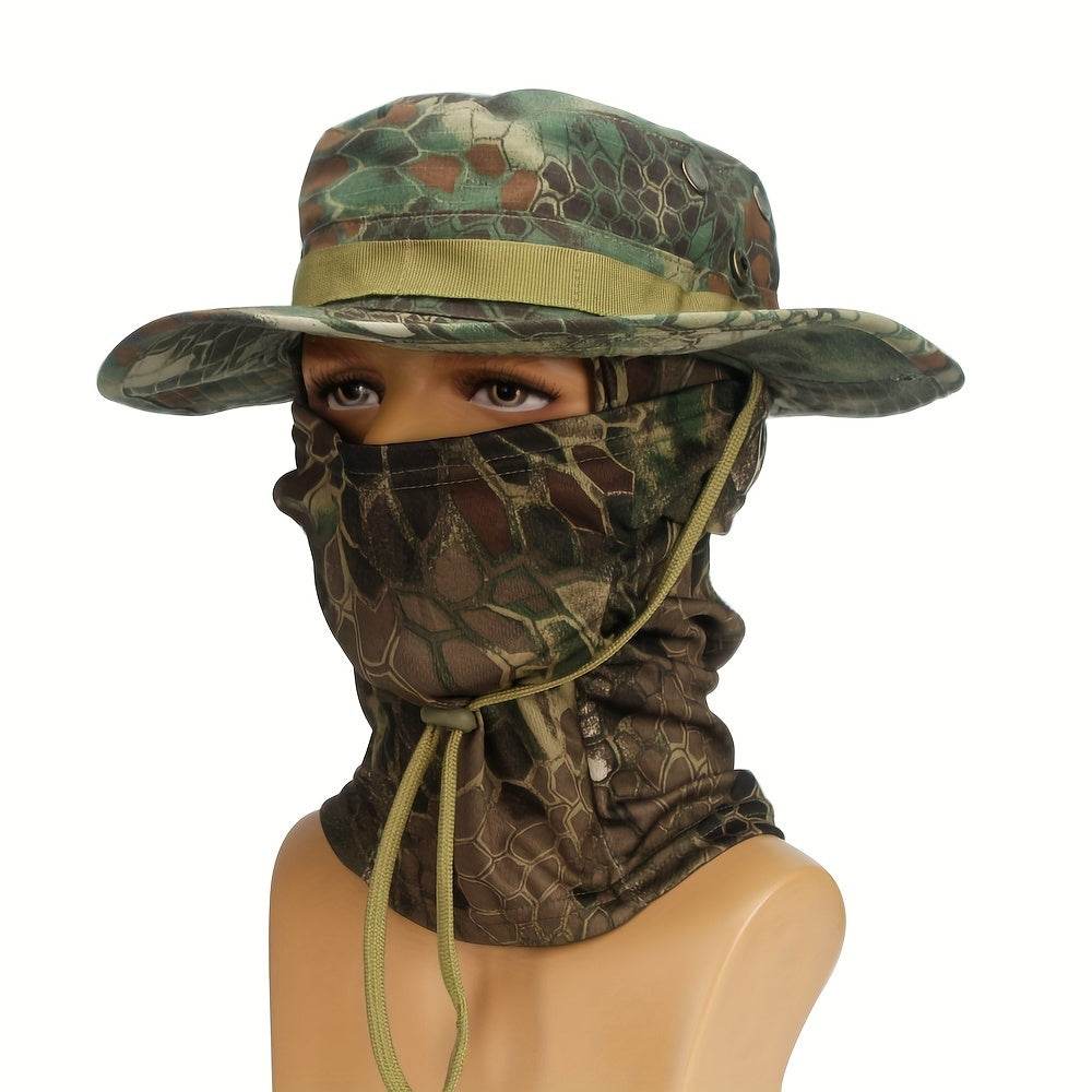 Camouflage boonie hat and mask set for outdoor activities in military style