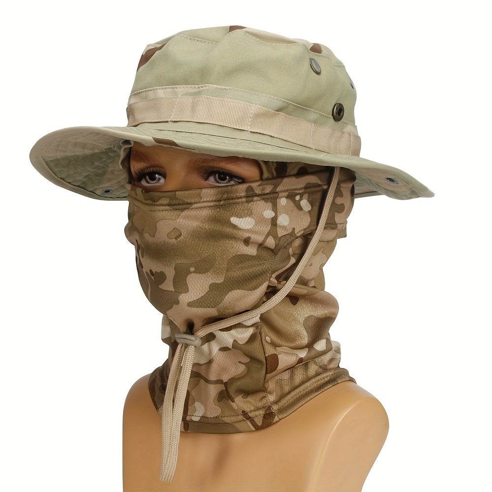 Camouflage boonie hat and mask set featuring breathable fabric for outdoor activities