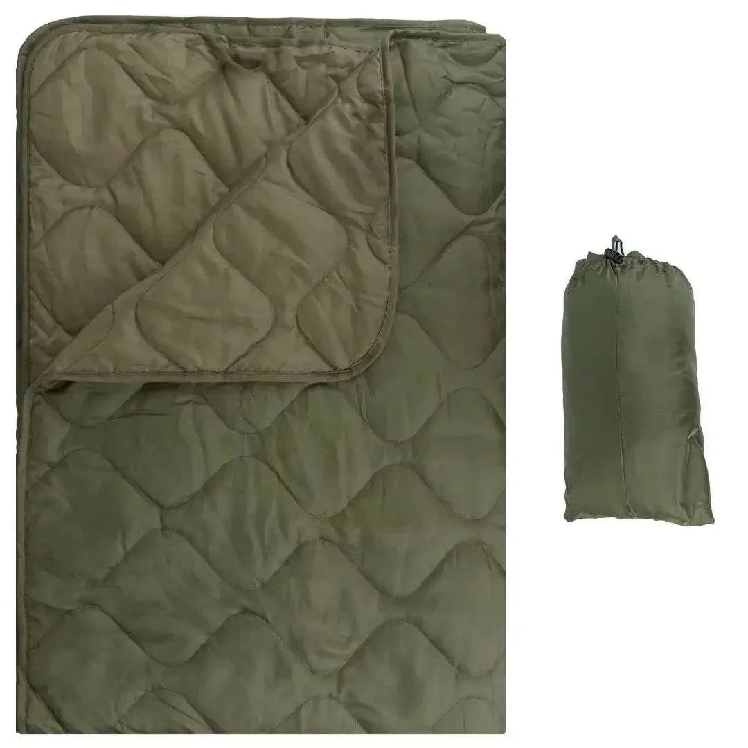 Camouflage camping blanket in olive green, perfect for outdoor adventures