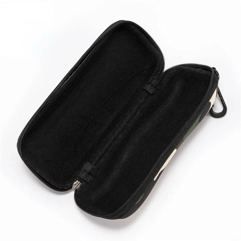 Camouflage glasses case with soft interior for protecting sunglasses