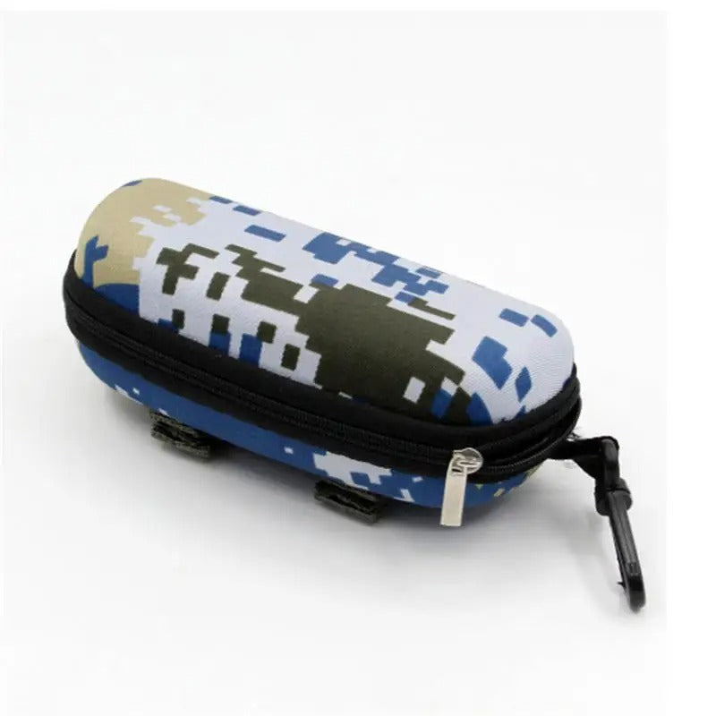 Camouflage glasses case for protecting and storing sunglasses securely