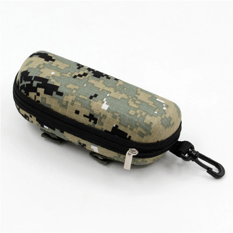 Camouflage glasses case designed for military-style sunglasses protection