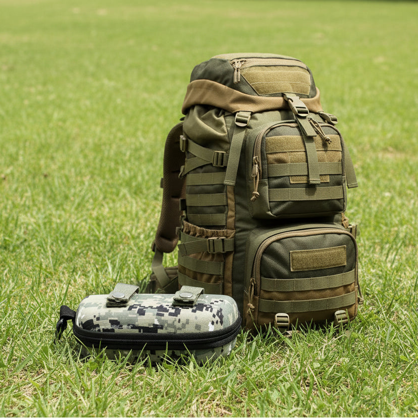 Camouflage glasses case with zip closure for secure storage