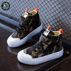 Kids Camouflage High-Top Canvas Sneakers with Hook-and-Loop Closure