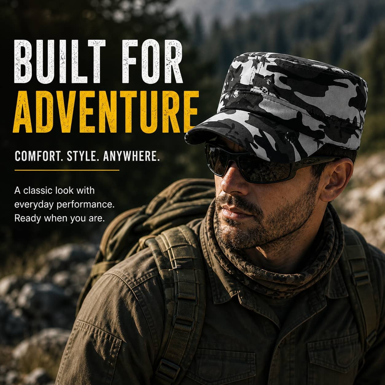 Camouflage outdoor cap for adventure with classic style and everyday performance