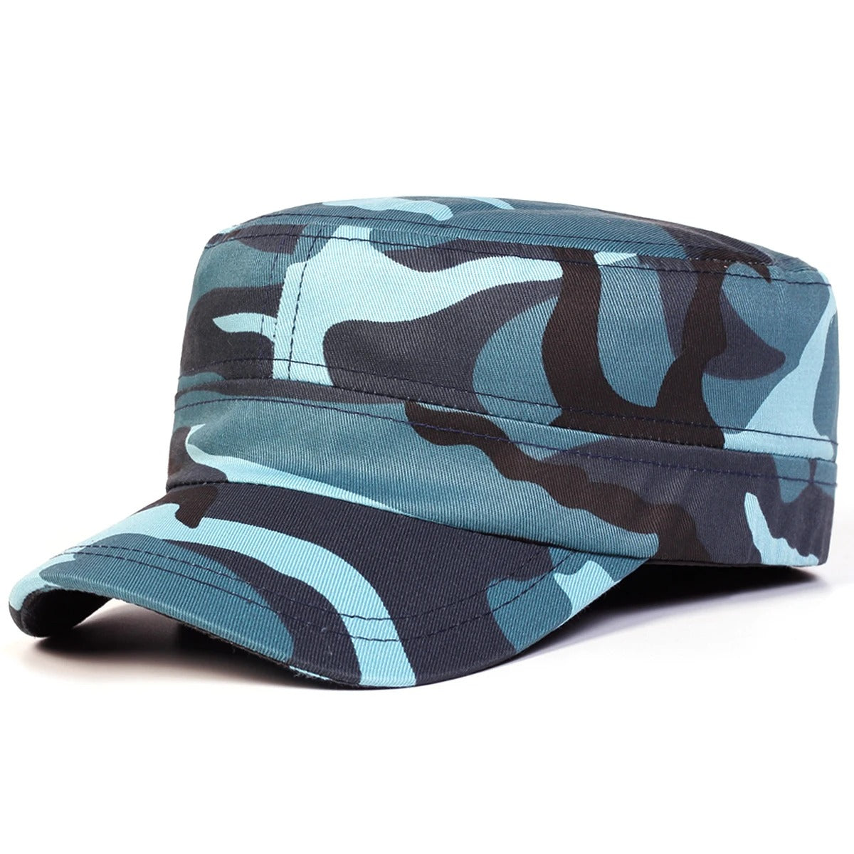 Camouflage outdoor cap in blue tones for versatile outdoor activities