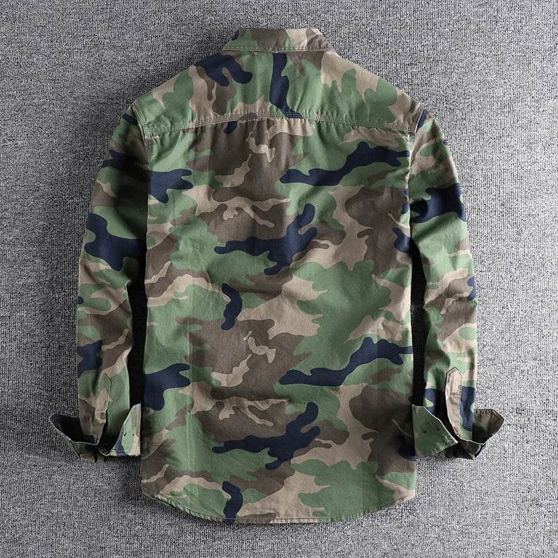 Camouflage outdoor shirt in green and brown for versatile outdoor activities