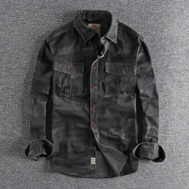 Camouflage outdoor shirt in black for versatility in nature