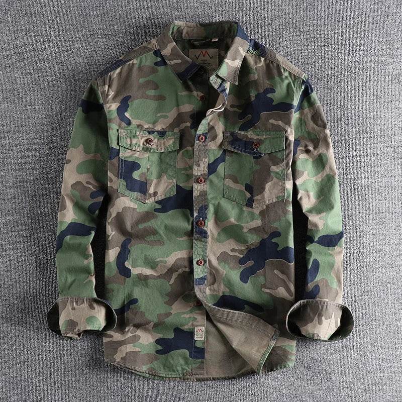 Camouflage outdoor shirt in green and brown perfect for rugged adventures