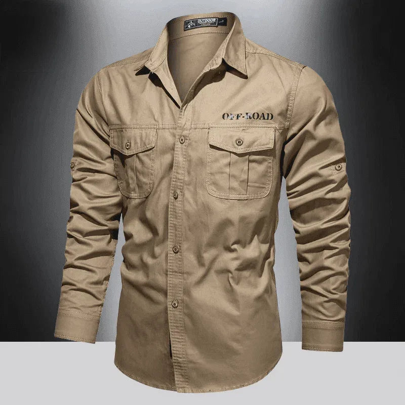 Tan camouflage outdoor shirt with pockets for outdoor activities