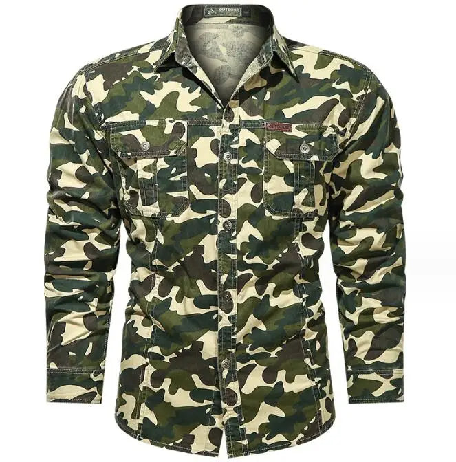 Camouflage outdoor shirt with long sleeves for outdoor adventures
