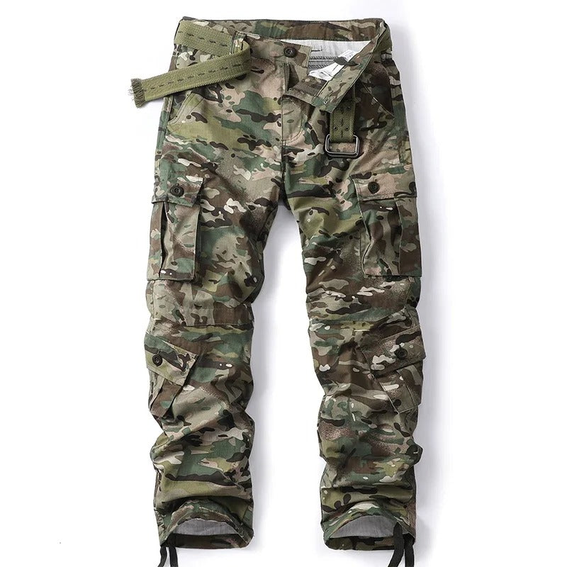 Camouflage pants with pockets in a rugged design for tactical outdoor activities