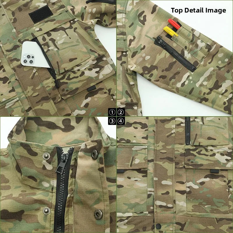 Camouflage suit in green and brown for outdoor survival and tactical use