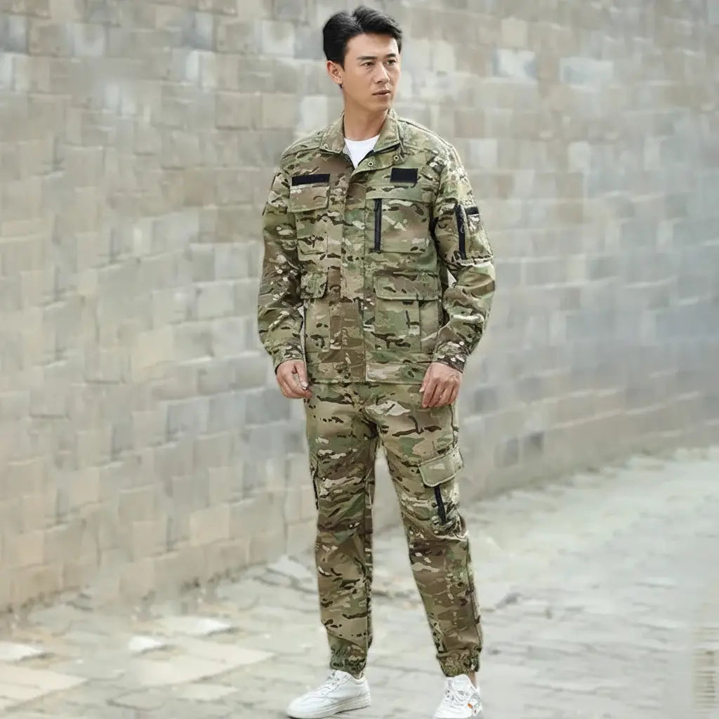 Camouflage suit in tan and green for tactical outdoor activities
