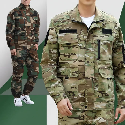 Camouflage suit in green and brown, ideal for outdoor activities and tactical use