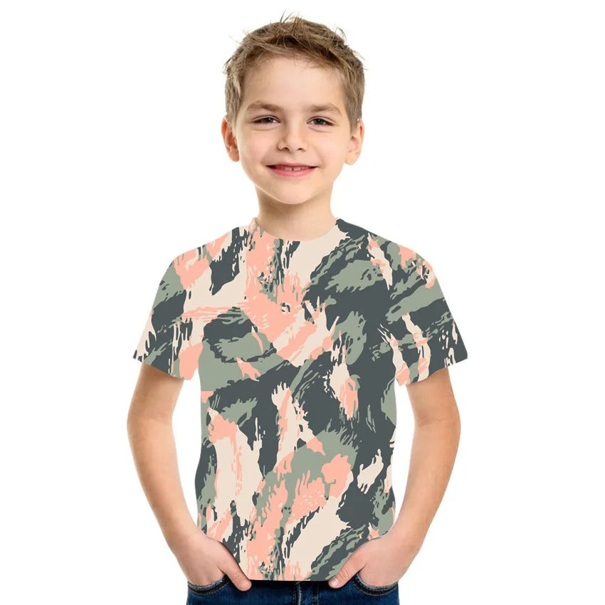 Kids camouflage t-shirt in multicolor for outdoor adventures