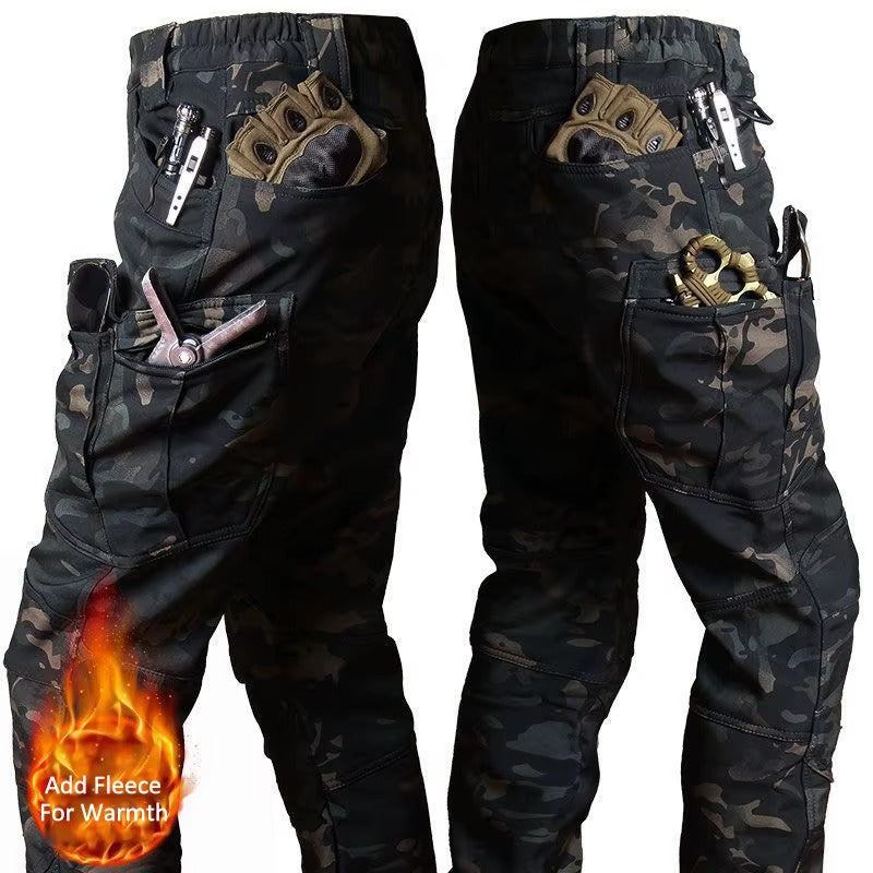 Men's camouflage tactical suit set featuring multiple pockets and durable fabric for outdoor activities