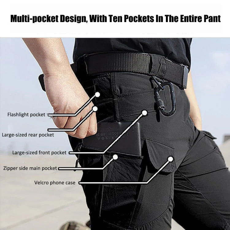 Camouflage tactical suit set featuring multi-pocket design with ten pockets for versatile storage