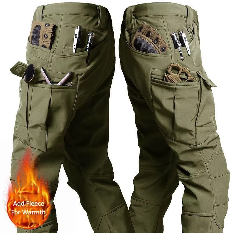 Camouflage tactical suit set featuring durable pants with multiple pockets for utility and convenience