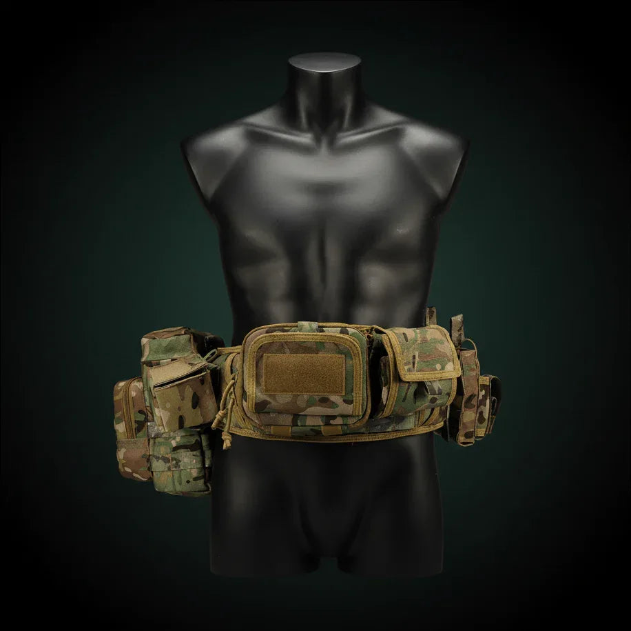 Camouflage utility belt with multiple pouches for tactical gear