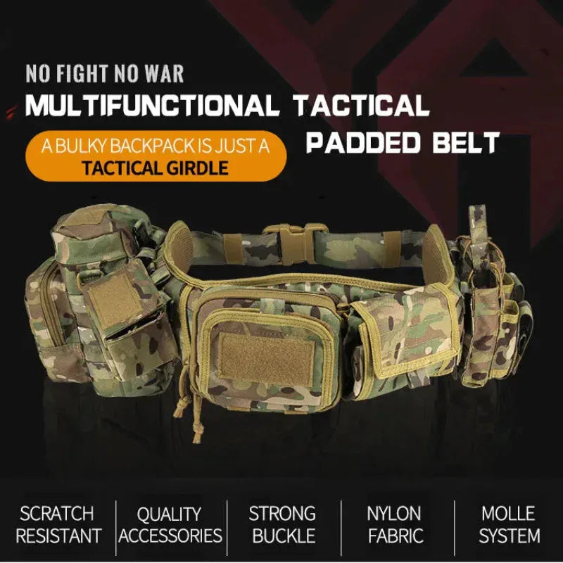 Multifunctional camouflage utility belt with pouches for tactical use