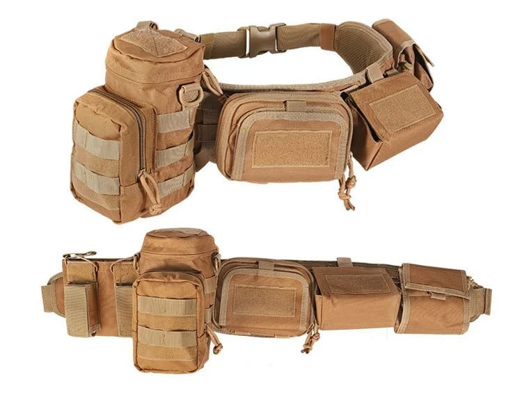 Camouflage utility belt with pouches for tactical use and outdoor adventures