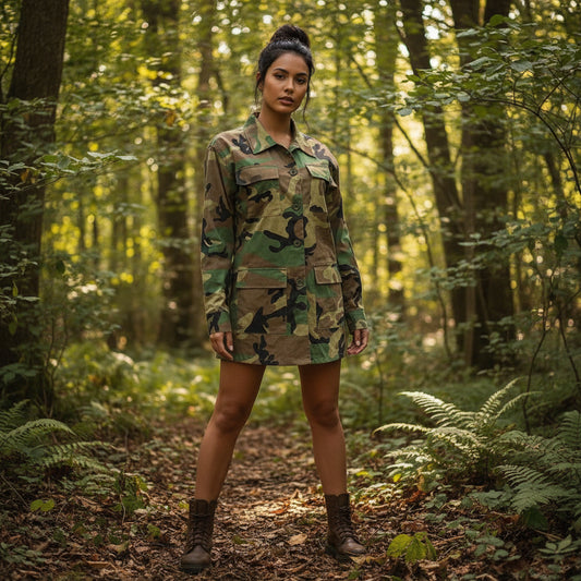 Camouflage womens jacket in green, perfect for outdoor adventures