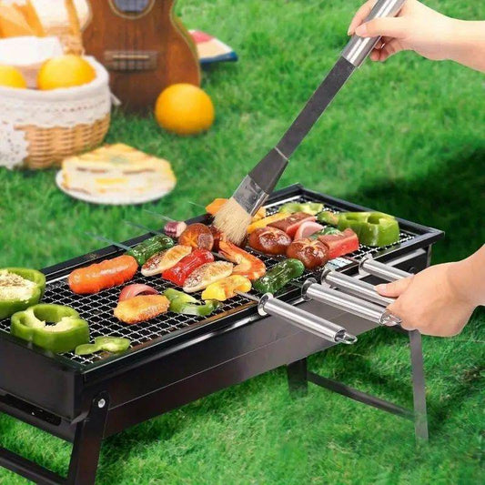Food on Portable Charcoal Barbecue Grill Set - Military-Outdoors.com