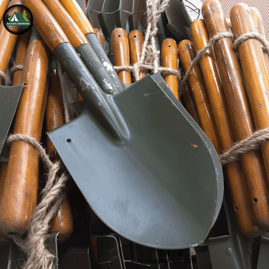 Chinese military surplus shovel with wooden handle for outdoor use